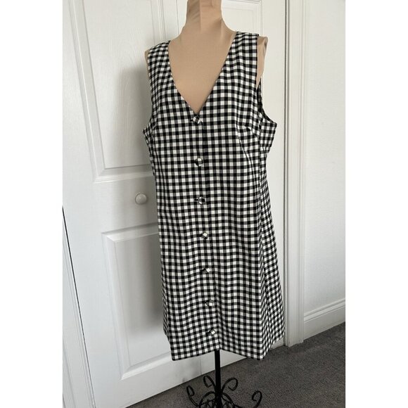Madewell $148 V-Neck Mini Vest Dress, Black & White Checkered Gingham, Sz 10 - Picture 3 of 13